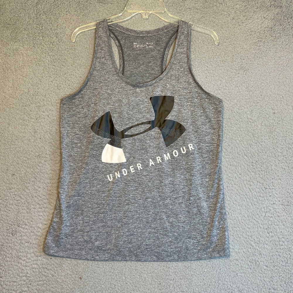 Under Armour Womens Tank Top LG Gray Racerback HeatGear Athletic Activewear